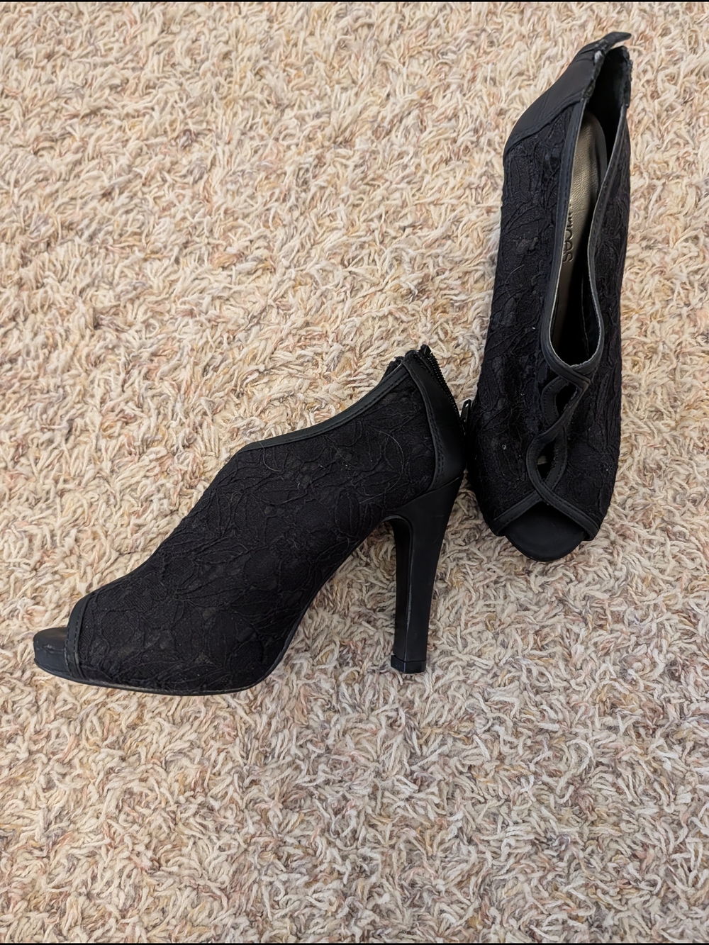 Maurices Hillary Black Lace Peep-Toe Bootie Heels